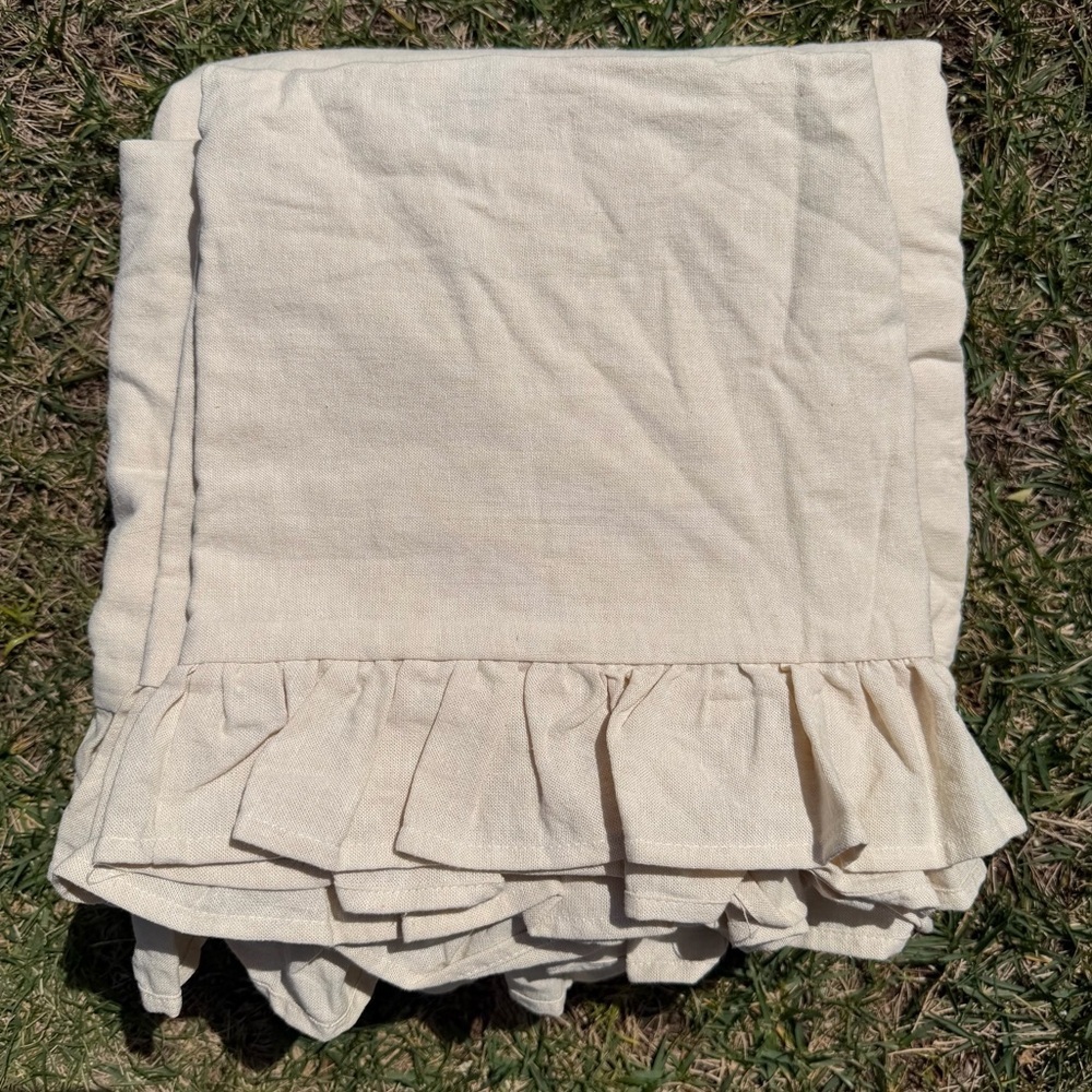 Simply Shabby Chic Ruffled Linen Blend King 3-Piece Duvet Cover Set Oatmeal NIP
